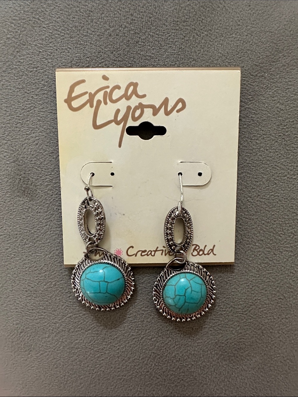 Erica Lyons Turquoise and Silver Dangle Earrings